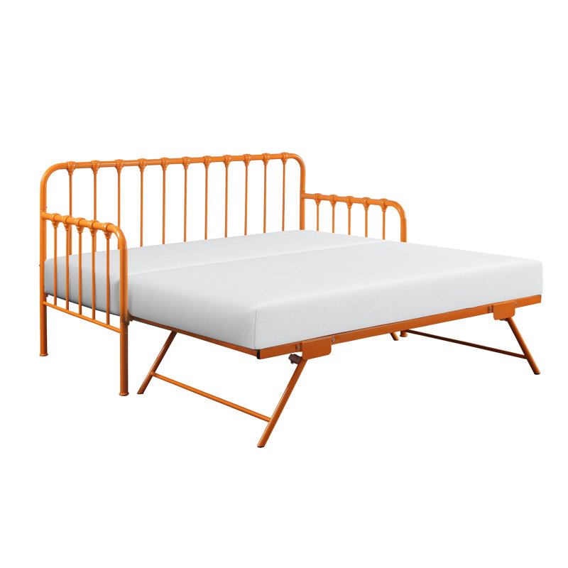 Daybed With Lift-Up Trundle Finish Metal Frame Classic Design Home Furniture, Orange