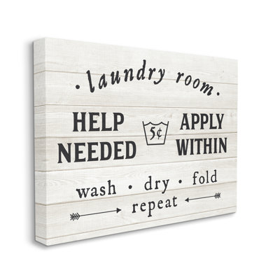 " Farmhouse Laundry Room Help Wanted Sign Rustic Pattern " by Lettered And Lined