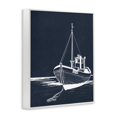 White Outline Sailboat Framed Giclee Art by Leah Noel Art