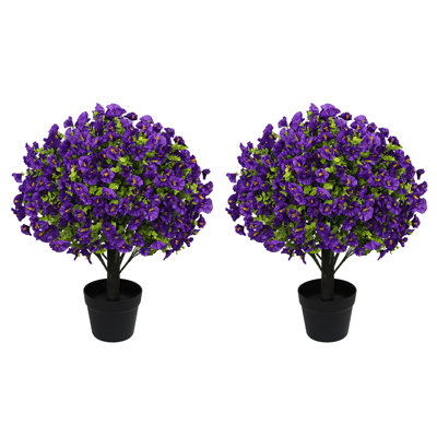 24 In. Purple Artificial Morning Glory Flower Plant With Eucalyptus, Realistic Faux Floral Décor In Black Pot