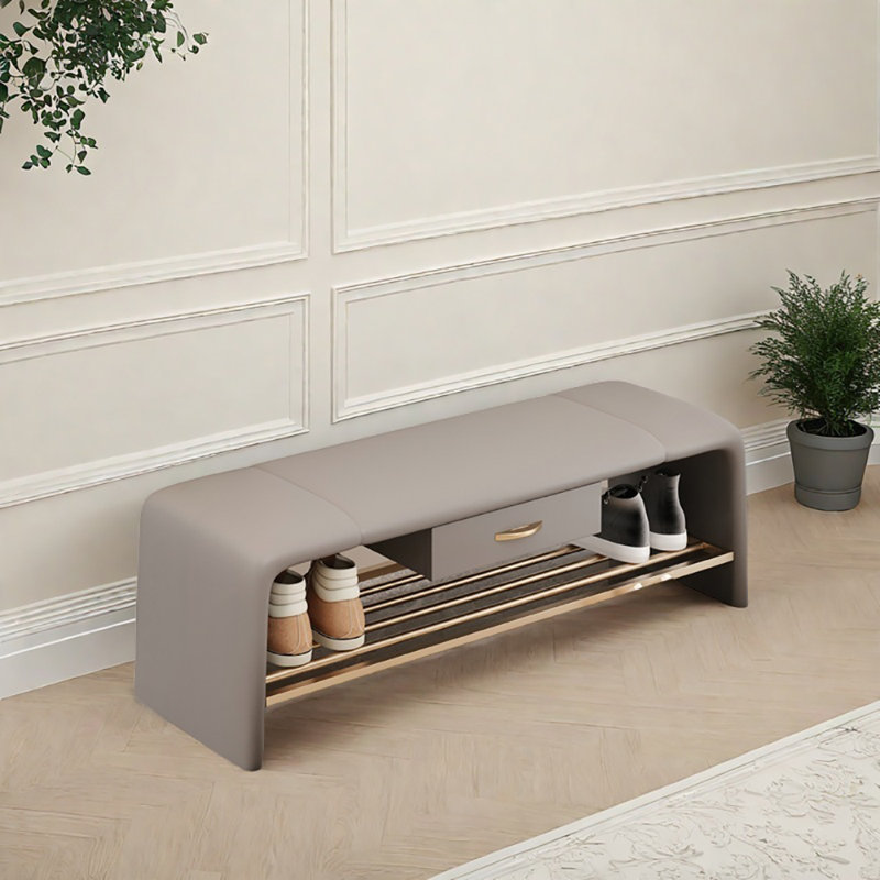 31.5in Leather Shoe Bench, Gray