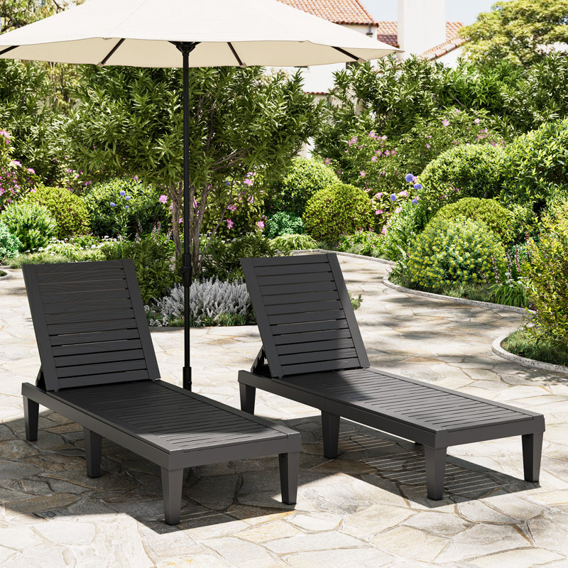 Outdoor Chaise Lounge Chair Set of 2, 5-Positions Adjustable Pool Lounge Chair, Black