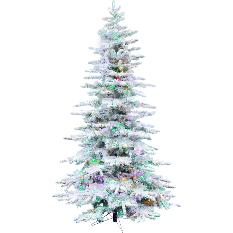 6.5-Ft. Flocked Mountain Pine Christmas Tree with Multi-Color LED String Lighting