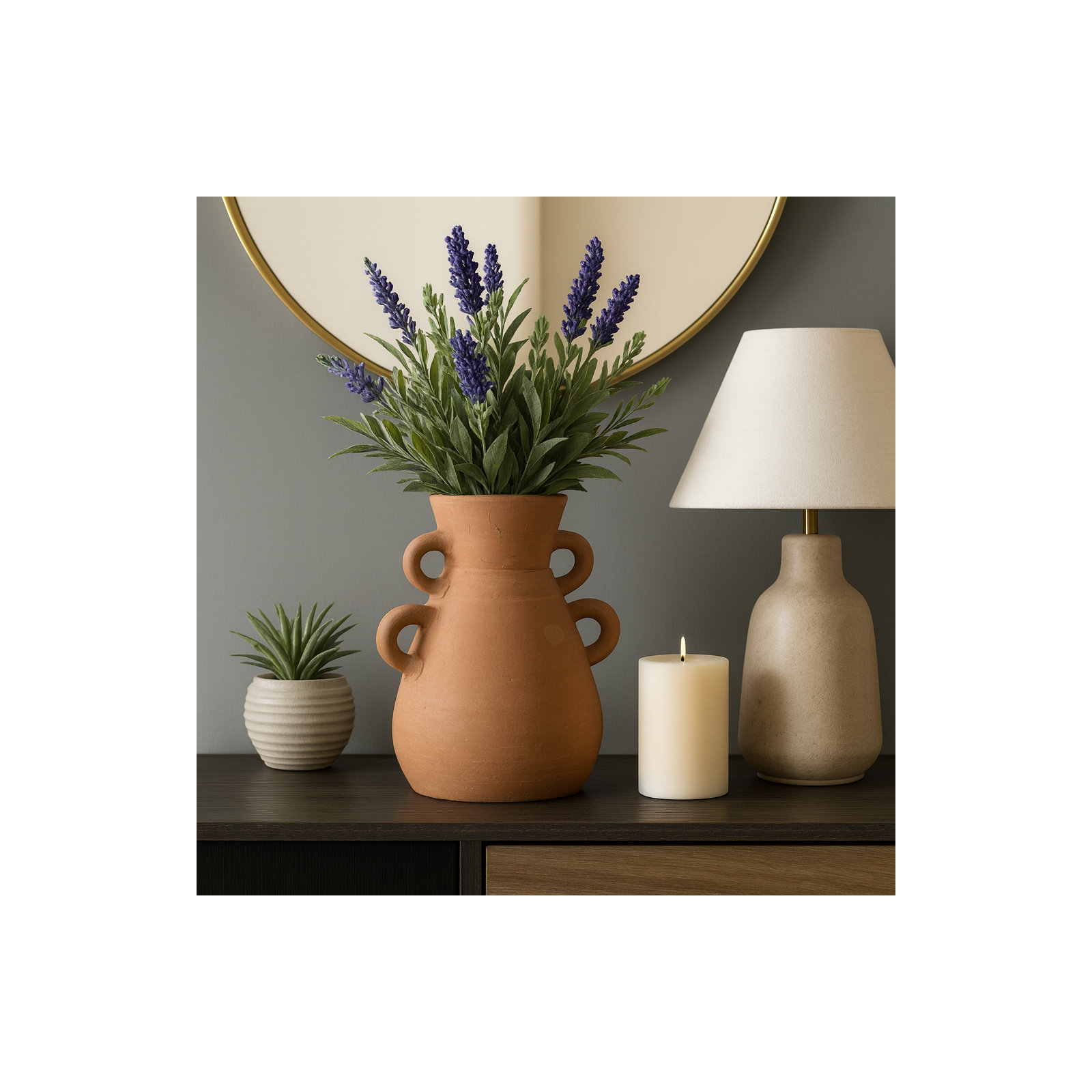 Kenshin Handcrafted 12" H Terracotta Table Vase , Brown