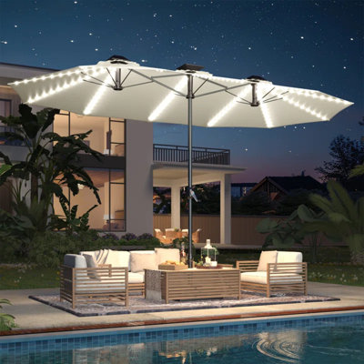 15Ft Large Double Umbrella With Solar Lights