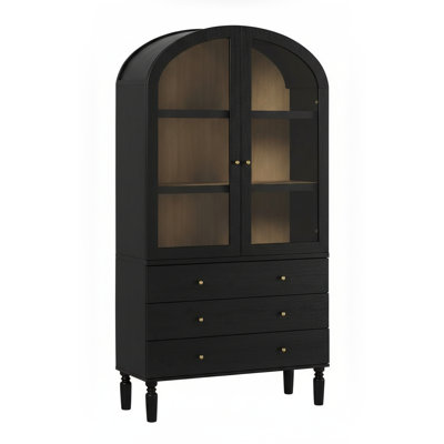 Holzhauer Modern Arched Glass Bookcase With Drawers