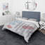 Ensemble de housse de couette moderne en polyester microfibre Minimalist Pink Rectangles On Grey I-66399838