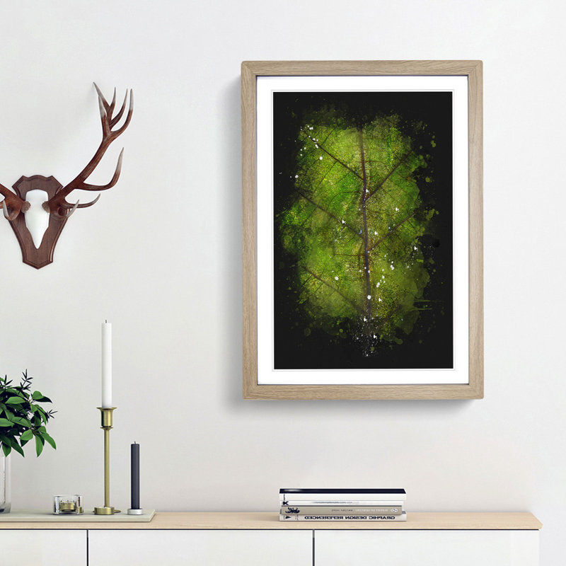 Leaf Lines Paint Splash - Picture Frame Graphic Art, 33cm H x 24cm W x 2cm D, Oak Framed
