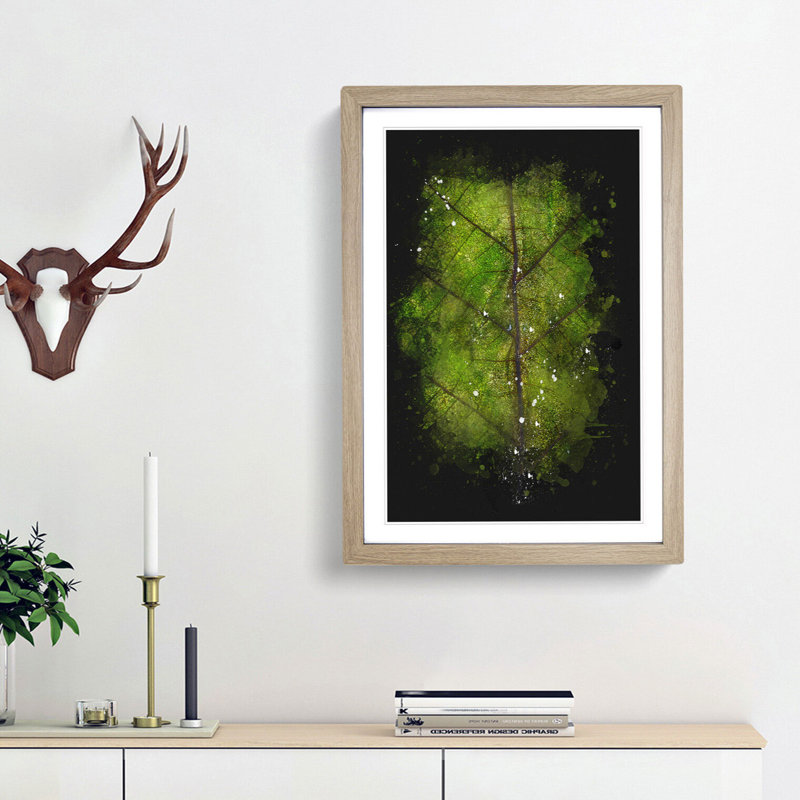 Leaf Lines Paint Splash - Picture Frame Graphic Art, 87cm H x 62cm W x 2cm D, Oak Framed