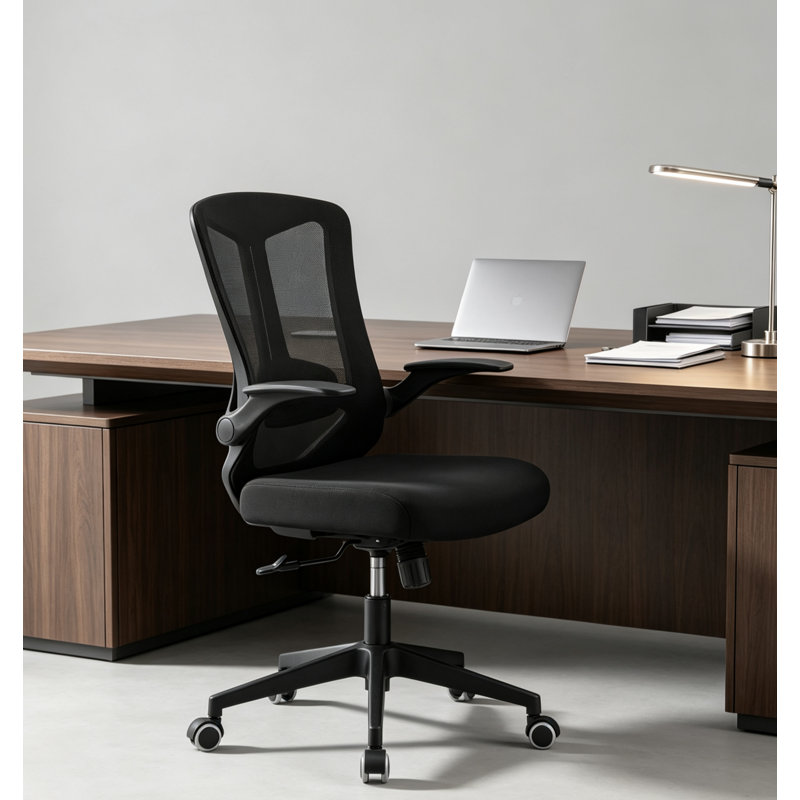Chaise de bureau ergonomique, appui-tête réglable avec support lombaire et accoudoirs rabattables, Noir