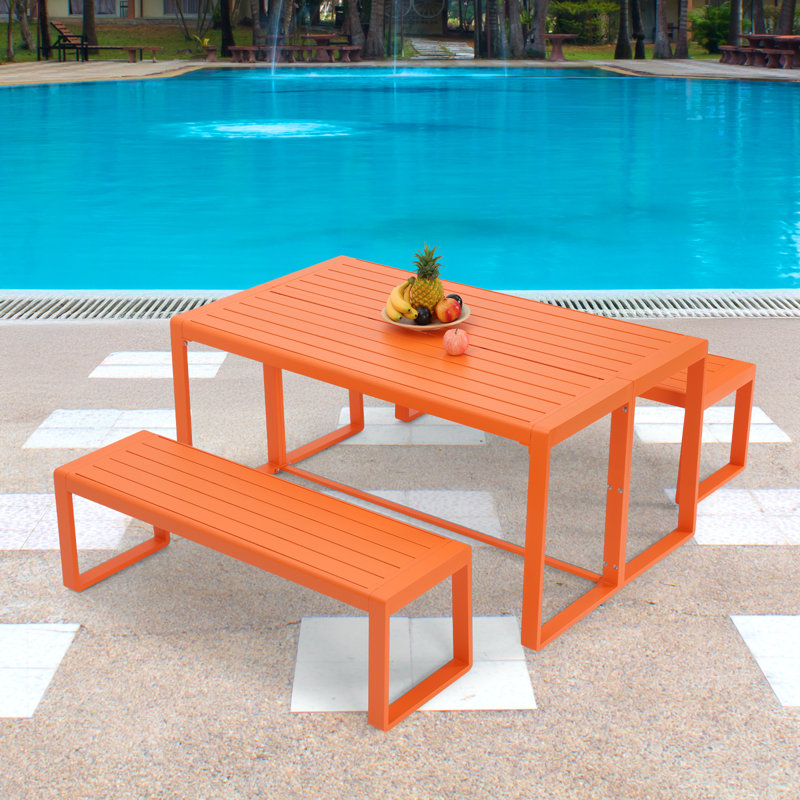 6 - Person Patio Dining Set with Rectangular Table, Orange