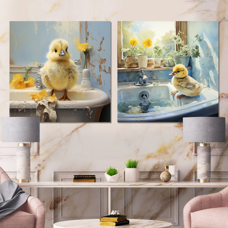 Ensemble de 2 décorations murales jaunes, Toile tendue, H 16 po x l 33 po x P 1 po