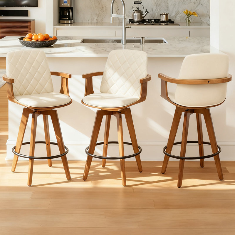 Swivel Bar Stools (Set of 3), Beige, Bar Stool (30.37" Seat Height)