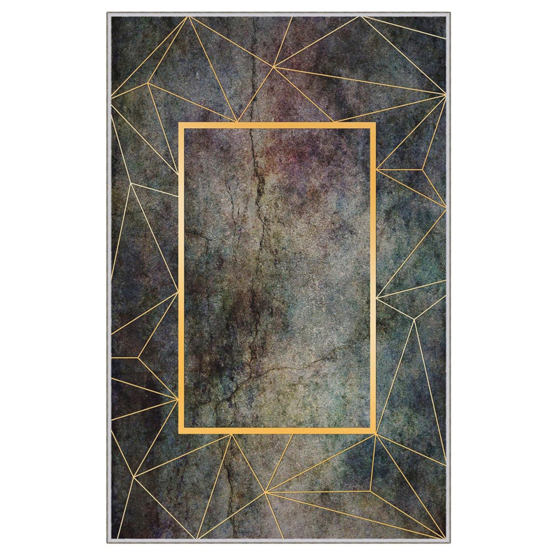 Tapis de couloir élégant (3,3 x 4,9 pi), 100% polyester, hauteur de poils de 0,3 po | Pois antibactérien antidérapant en PVC | Design tissé avec impression numérique 3D | Lavable à la machine, parfait pour la décoration intérieure et le confort