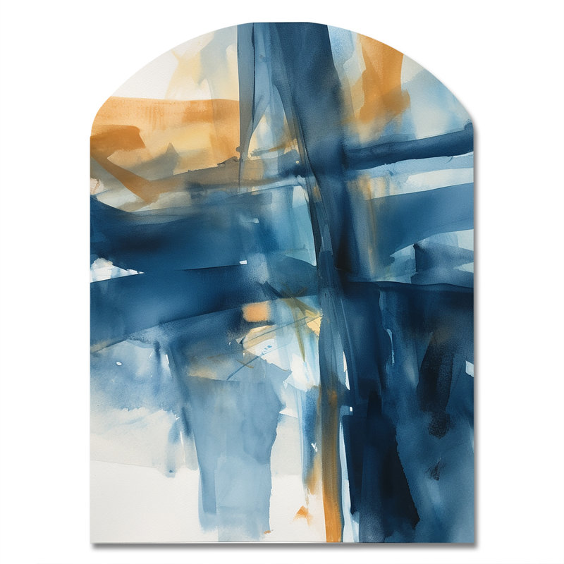 «Blue and Gold Fusion VIII - Arch Fractals», décoration murale asymétrique en métal, H 34 po x l 25 po