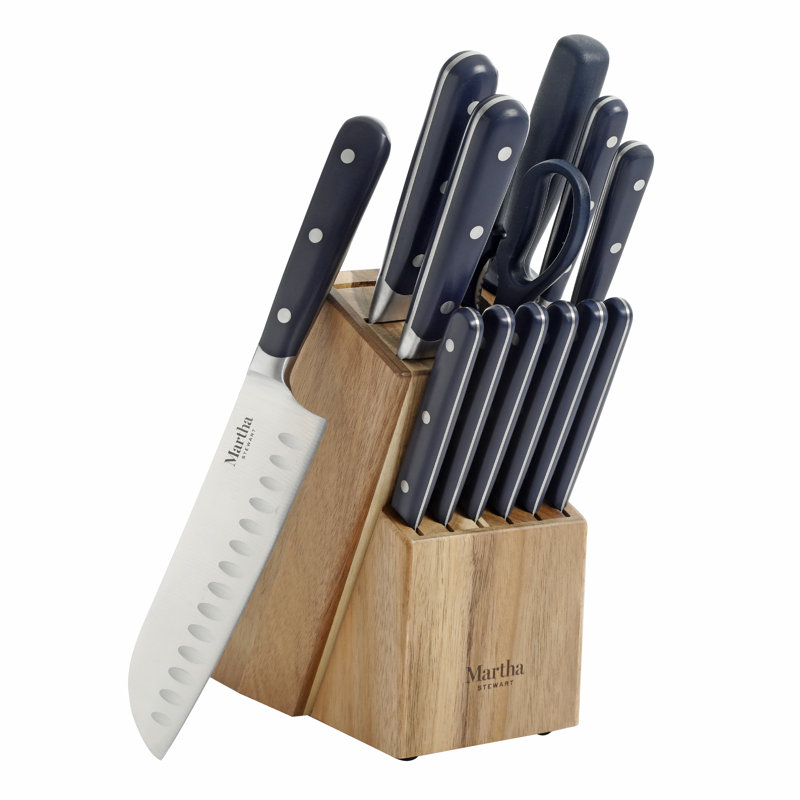 14 Piece Knife Block Set, Stainless Steel (18/10), Navy Blue