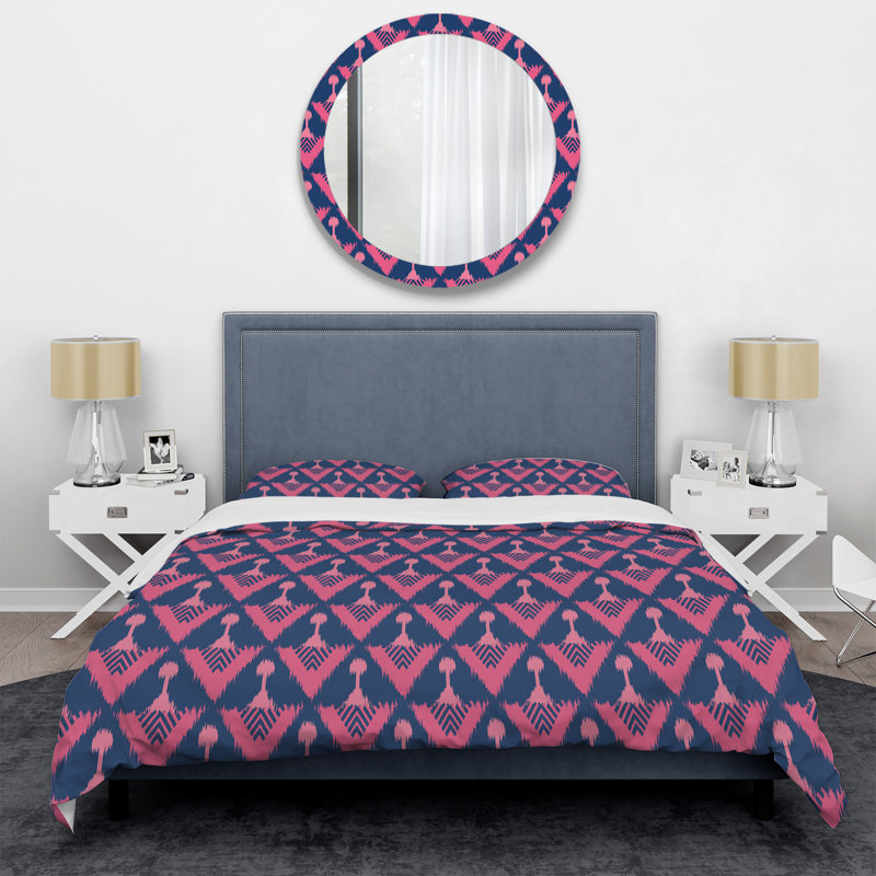 Pink Ikat Ogee - Ensemble de housse de couette abstrait - Microfibre de polyester