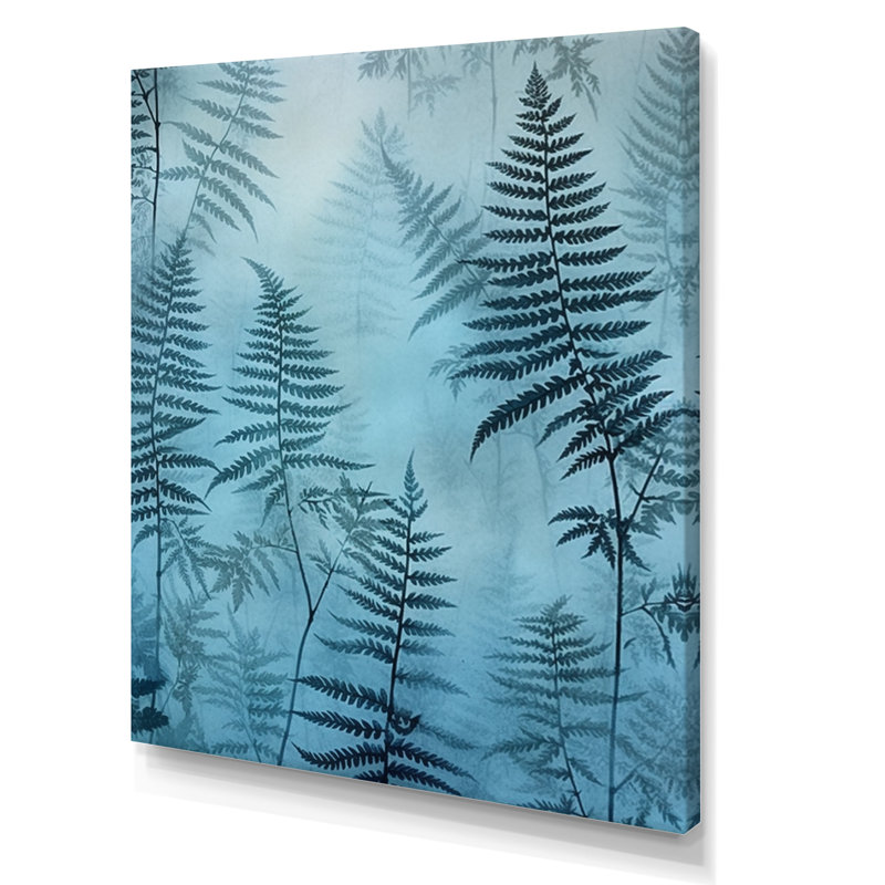 Fougère bleue II - art mural floral, salon, Toile tendue, H 44 po x l 34 po x P 1 po