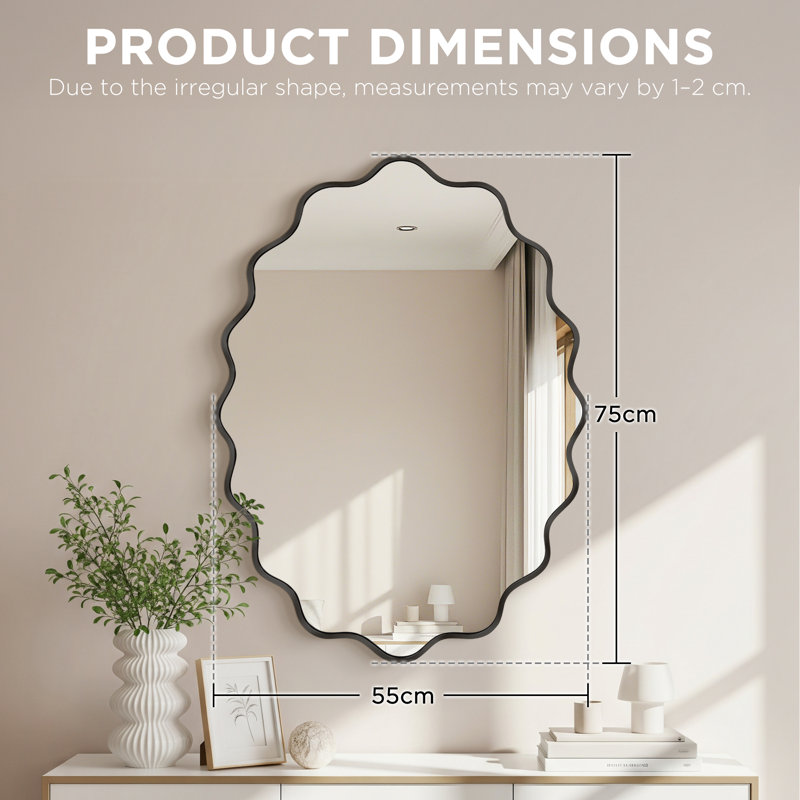 Oval Metal Wall Mirror, Black, 30" x 20"