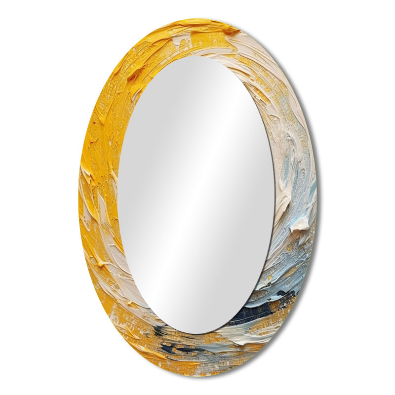 Harmonie spirale jaune crème - Grand miroir mural ovale sur métal, 36 po x 24 po