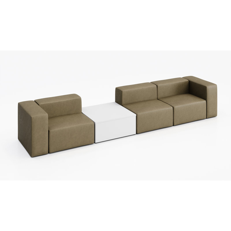 3 Person Sofa With Occassional Table-Vinyl, Safari