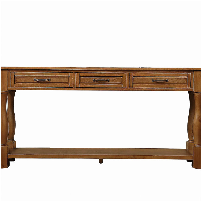 63-inch long wooden TV cabinet with 3 drawers and 1 base, suitable for entryway corridors, easy to assemble, thick sofa table (brown)