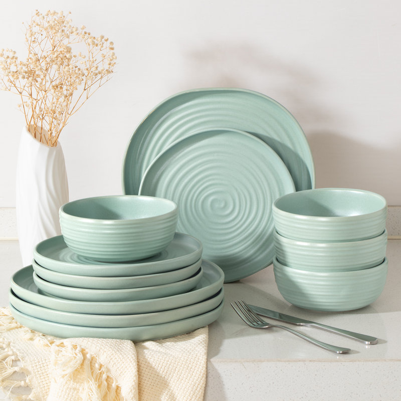 Ensembles de vaisselle et assiettes 12 pièces Famiware Pluto, Vert clair