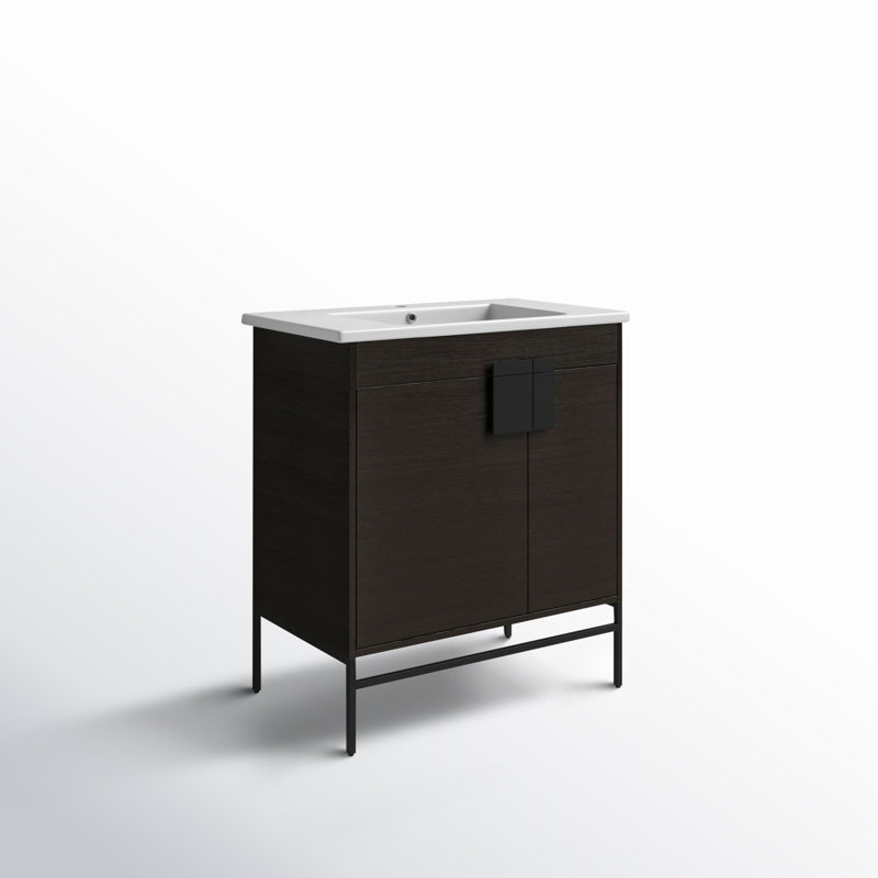 Ensemble de meuble-lavabo simple 30 po Maisie, Noir mat, Chêne noir à grain droit