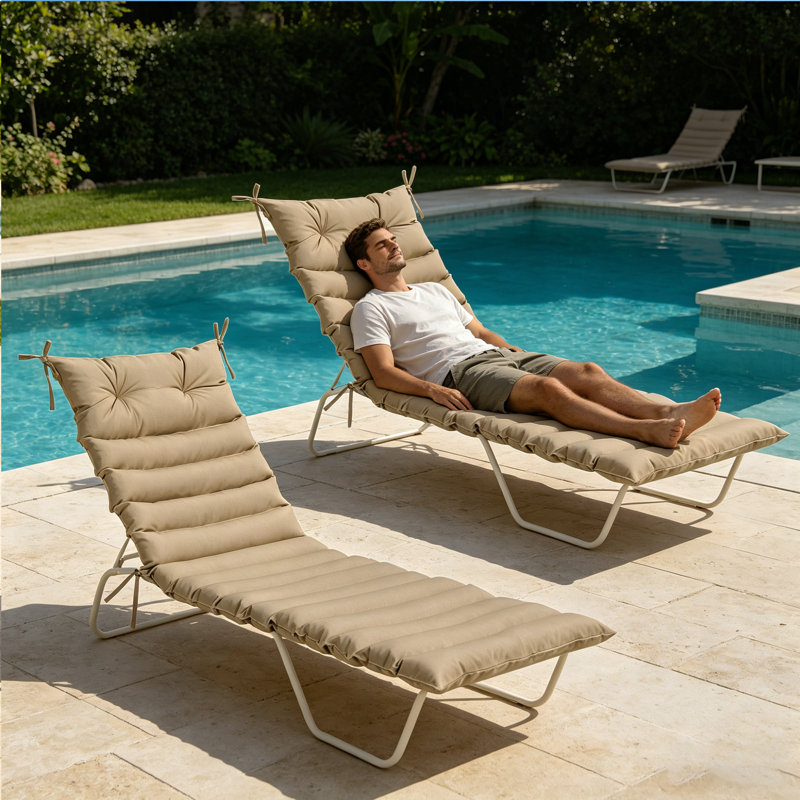 2 Pcs Chaise Lounge Cushions Outdoor, 73''l X 24''w, Waterproof And Fade Resistant Sun Lounger Replacement Cushions, Khaki