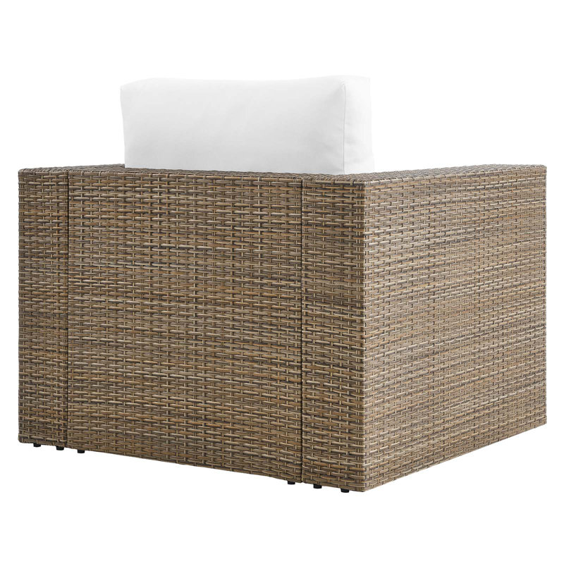Cappuccino Brown Wicker Outdoor Armchair with White Cushions