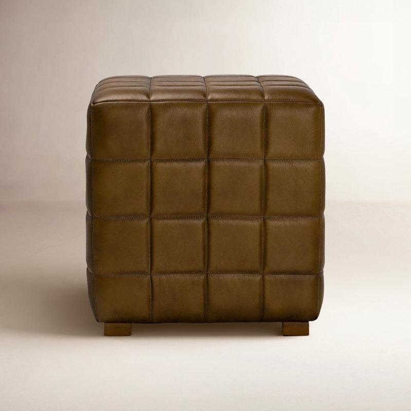 Carlo Square Leather Ottoman, Camel