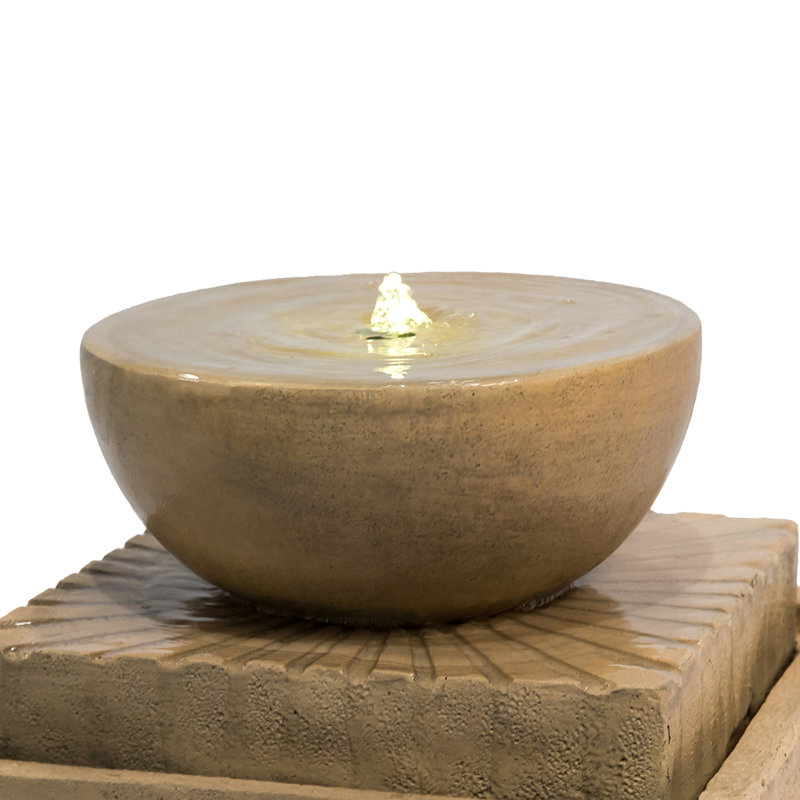 Teamson Home 40.5 cm 2-Tier Geometric LED Outdoor Water Fountain, Natural Stone