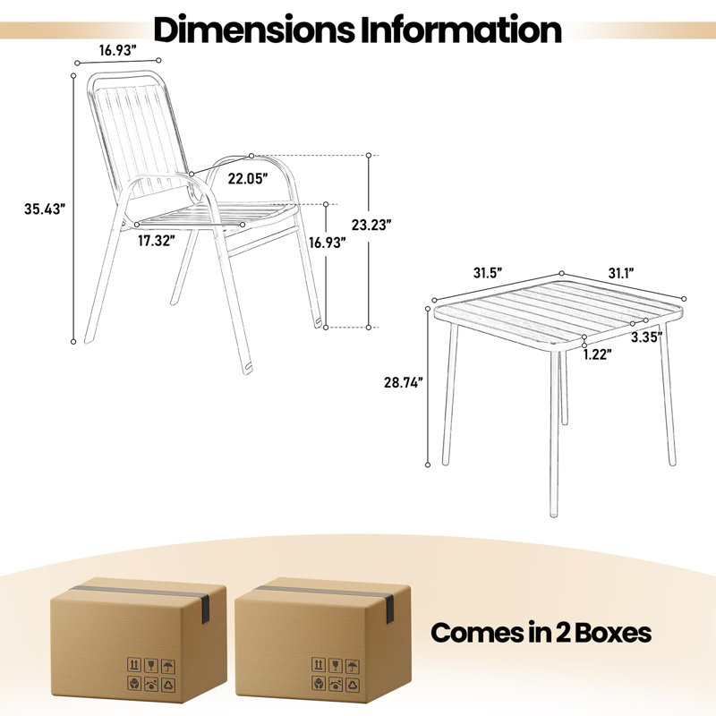 Patio Dining Set With Steel Table, Brown