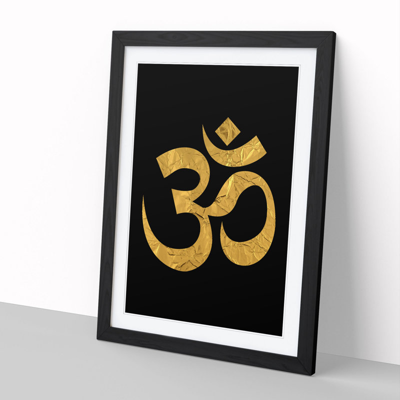 Om Symbol in Gold - Picture Frame Graphic Art, 48cm H x 36cm W x 2cm D, Black Framed