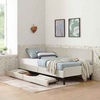 Twin Size Upholstered Platform Bed Frame With 2 Storage Drawers, Adjustable Velvet Sofa Bed