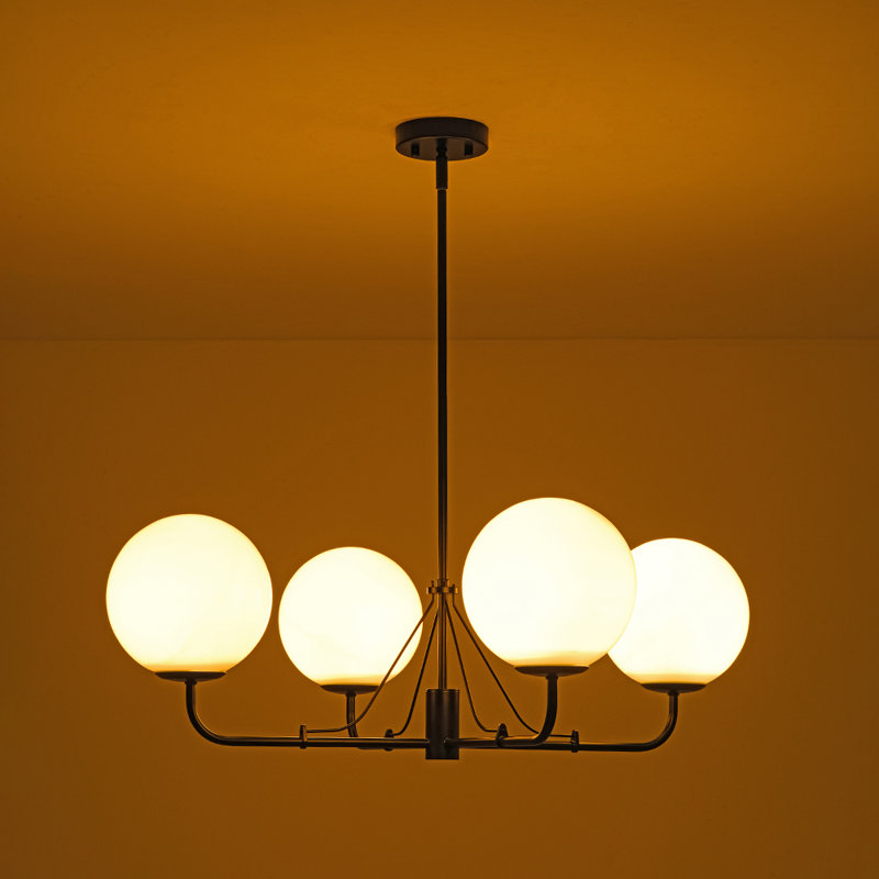 4-light Dimmable Opal Glass Globe Chandelier, Matte Black