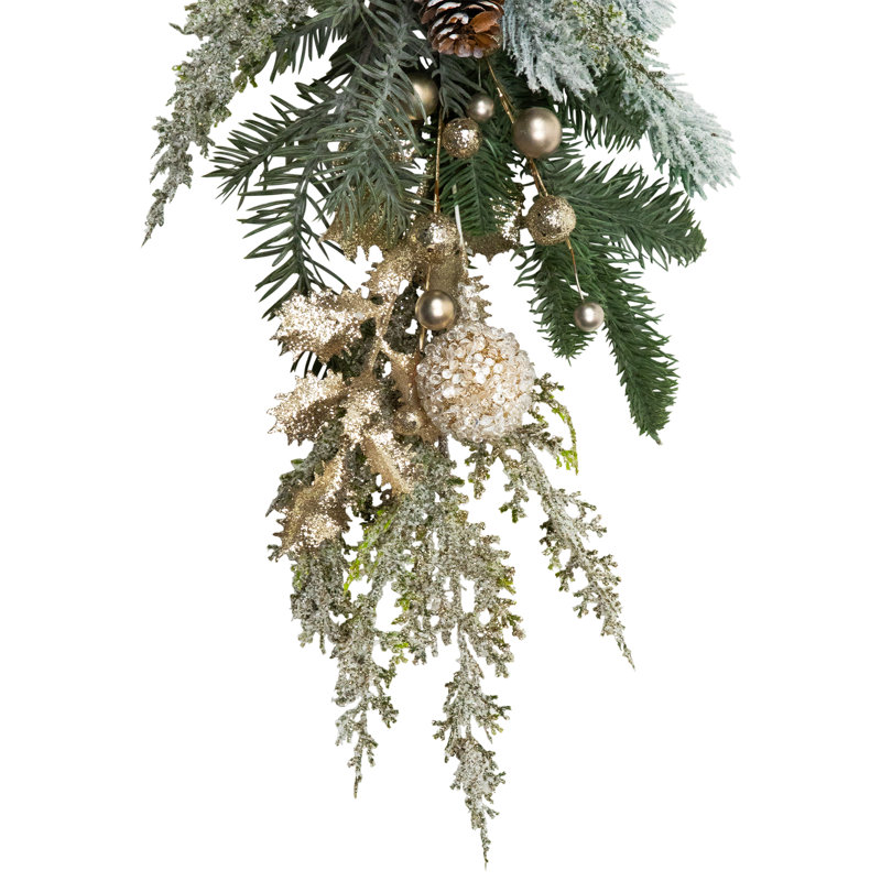 Guirlande de Noël artificielle scintillante avec feuillage mélangé scintillant avec ornements 6 pi x 7 po