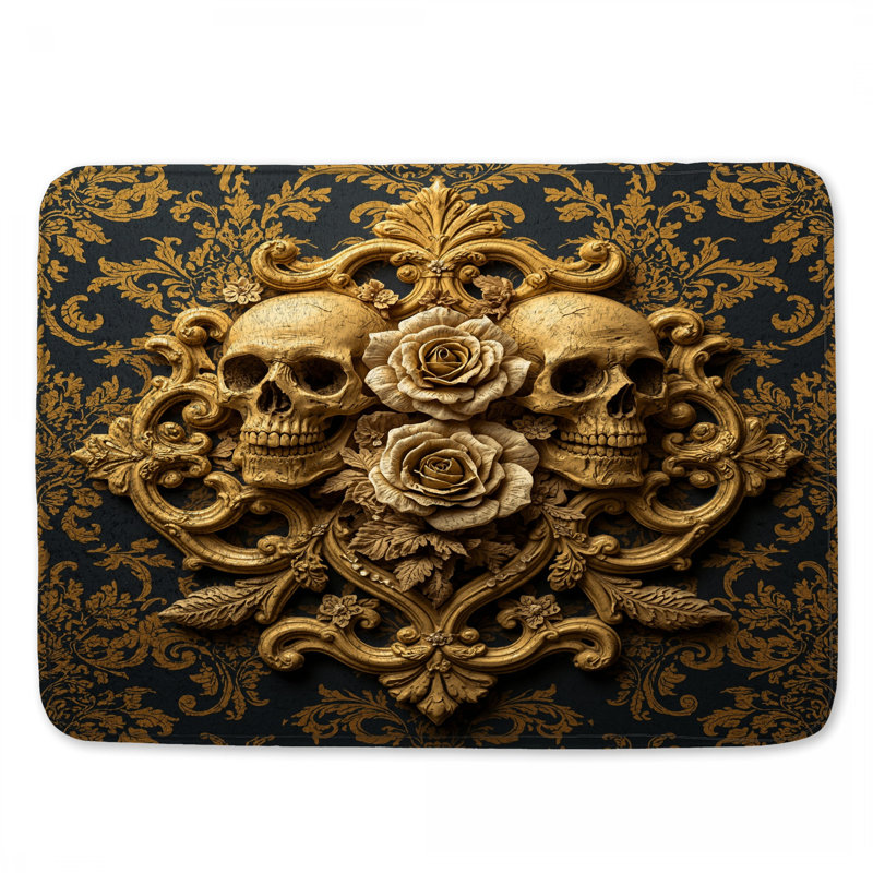 Tapis de bain Gold Skulls Roses, L 24 po x L 17 po