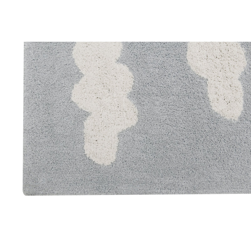 Handmade Tufted Rectangle 4' x 5'3" Cotton Area Rug in Gray/White