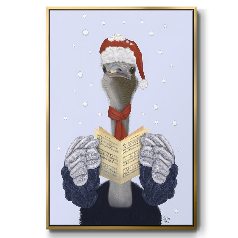 Ostrich, Carol Singing, reproduction d'art sur toile, H 37 po x l 25 po x P 1,5 po, Or