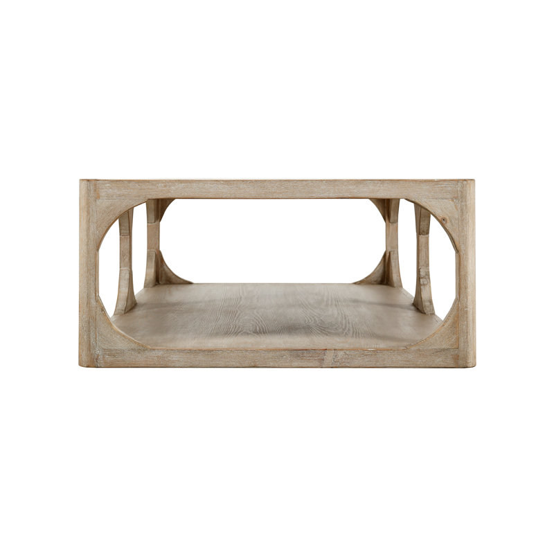 Peking Ming Solid Wood Coffee Table, 16" H x 55" L x 33" W, Weathered Whitewash