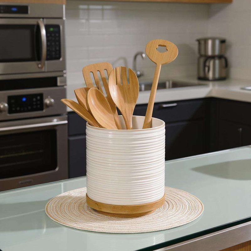 Rotating White Utensil Holder, 6.2 Inch