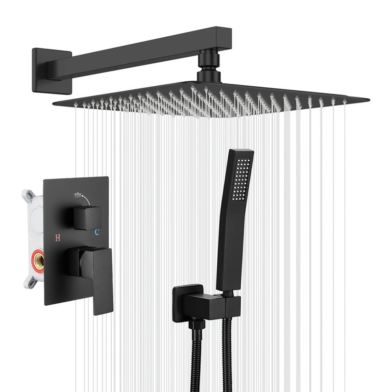8000-10Inch Shower Faucet Shower System With 10 Inches Rain Shower Head And Handheld Spray, Matte Black
