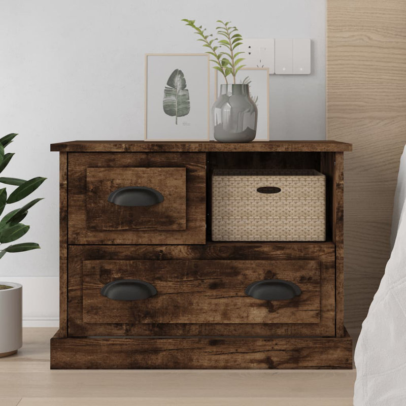 Ehrentraud 60cm W Bedside Table, Smoked Oak