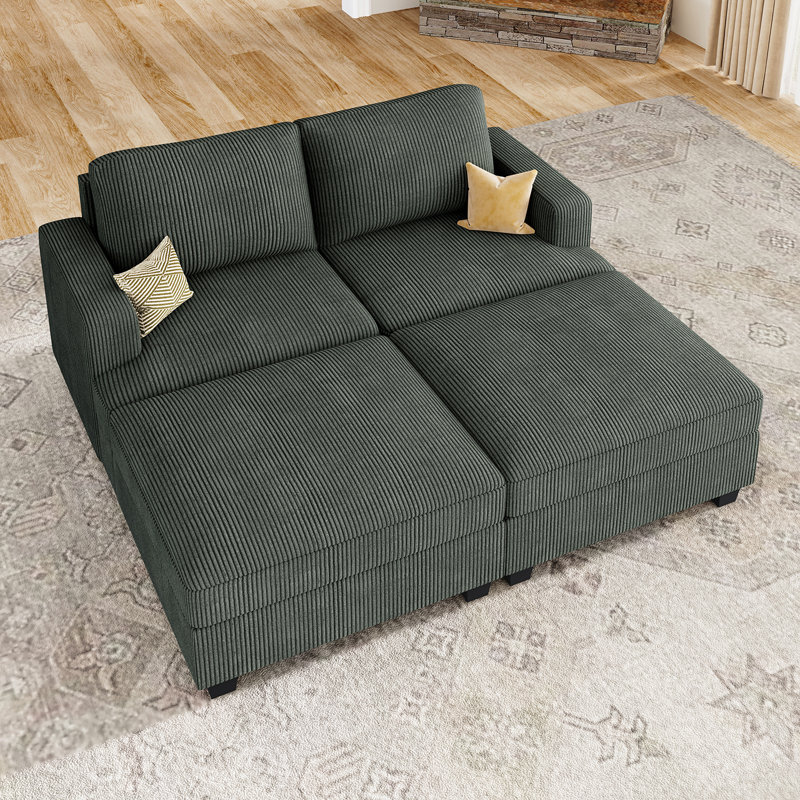 Corduroy Sleeper Sectional For Small Space Upholstered Sofa Bed, Green Corduroy