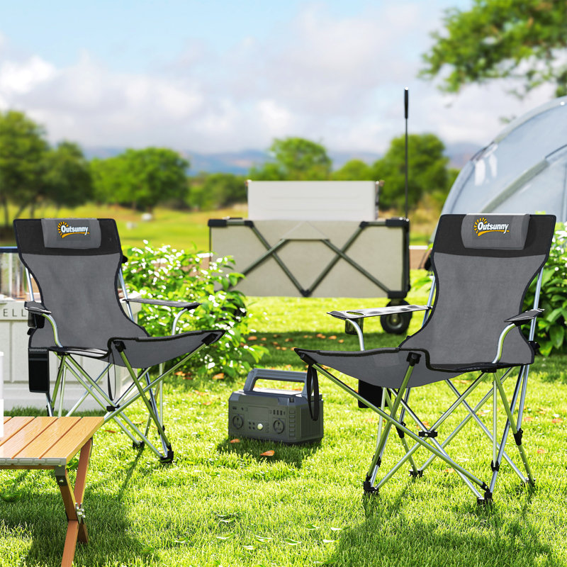 Folding Reclining Camping Chair, Grey/Black