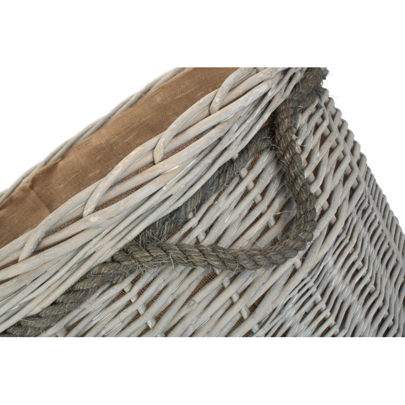 Wicker Storage Basket with Lining, 42cm H x 60cm W x 60cm D, Grey Wash