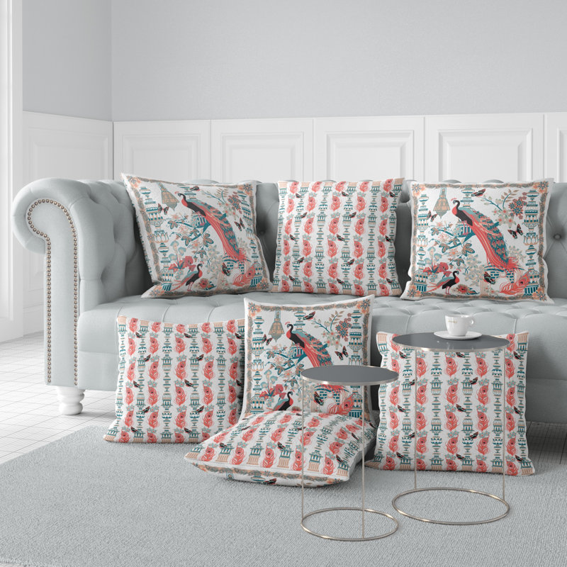 Housse de coussin intérieur / extérieur en polyester Peacock Paradise, 16 po x 16 po, Blanc