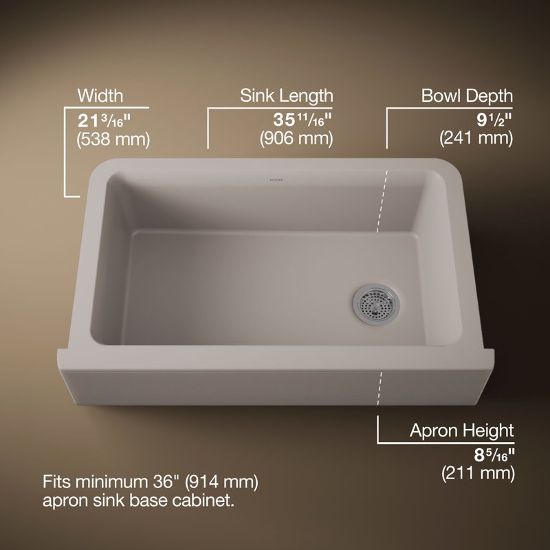 Cairn Undermount Single-Bowl Farmhouse Kitchen Sink with Faceted Design, Matte Taupe, Glossy