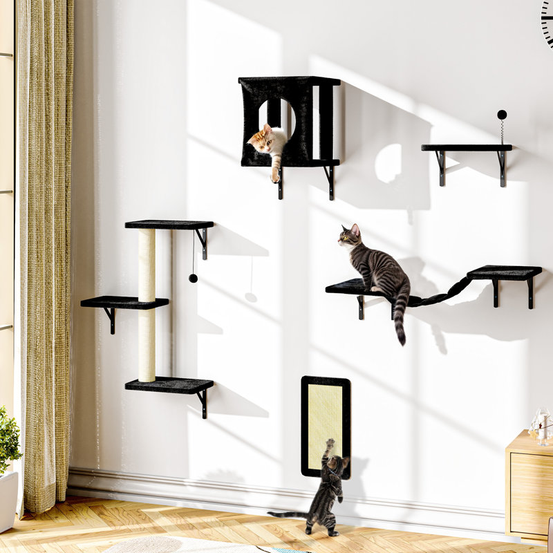 5 pièces étagères murales pour chat, condo pour chat, lit pour chat, arbre à chat, Noir
